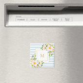 Monogram Floral Shabby Chic Pastel Blue Stripes Magneet (Insitu (Vaatwasser))