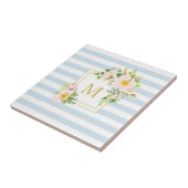 Monogram Floral Shabby Chic Pastel Blue Stripes Tegeltje (Zijkant)