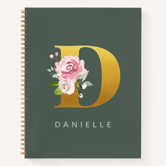 Monogram Floral Speciaal Faux Gold Letter D Notitieboek (Voorkant)