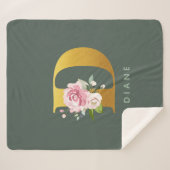 Monogram Floral Speciaal Faux Gold Letter D Sherpa Deken (Voorkant (horizontaal))