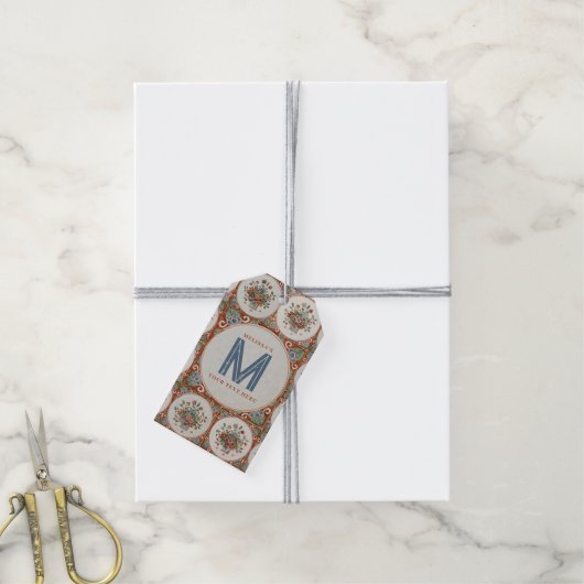  monogram Floral Terracotta Tiles Cadeaulabel (Met Touw)