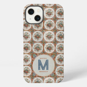 monogram Floral Terracotta Tiles iPhone 13 Hoesje
