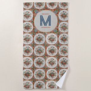 monogram Floral Terracotta Tiles Strandlaken