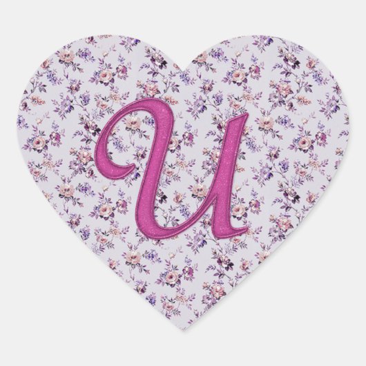 Monogram Floral  U Hart Sticker (Voorkant)