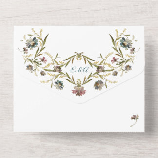 Monogram Floral Vine All in One Wedding Invite All In One Uitnodiging