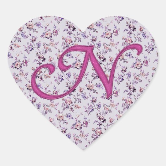 Monogram Floral Vintage N Hart Sticker (Voorkant)