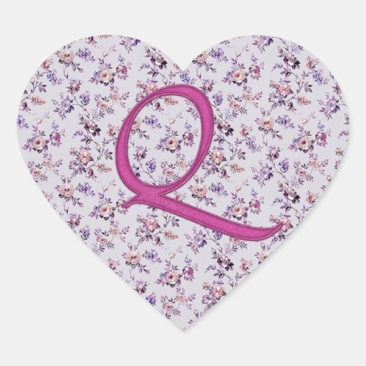 Monogram Floral Vintage Q Hart Sticker (Voorkant)
