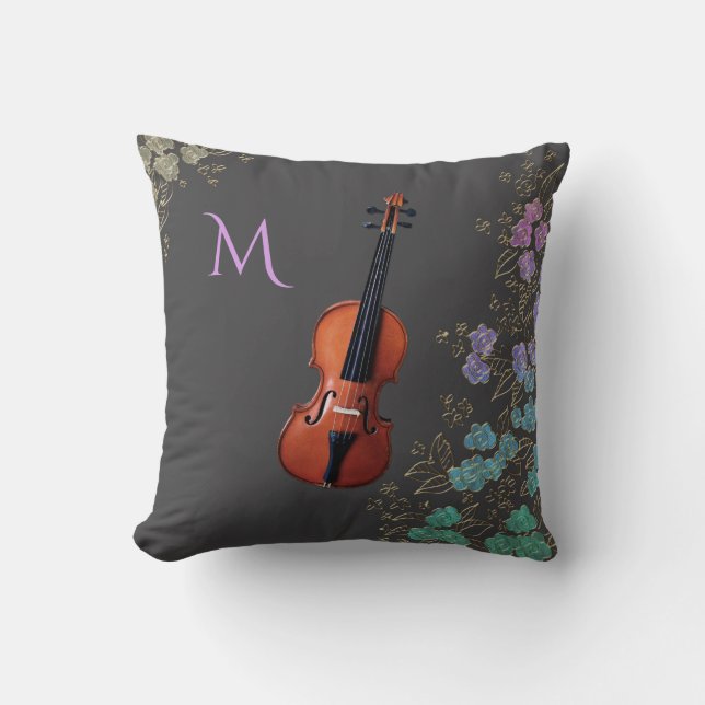 Monogram Floral Violin Design Kussen (Voorkant)