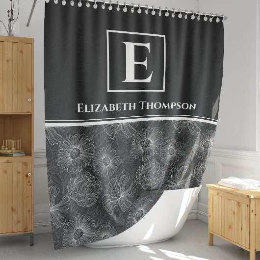 Monogram Floral voor zwarte en witte moderne bloem Douchegordijn