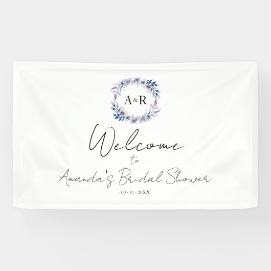 Monogram Floral Vrijgezellenfeest Welkomstgebanner Spandoek (Horizontaal)