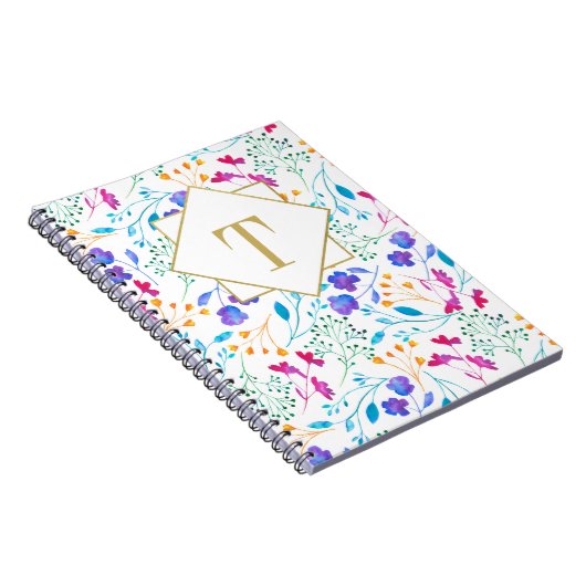 Monogram Floral Watercolour Spiral Notebook Notitieboek (Rechterzijde)