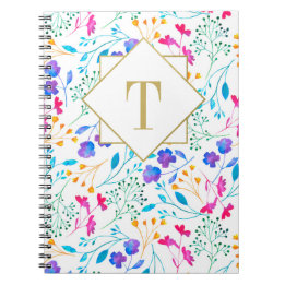 Monogram Floral Watercolour Spiral Notebook Notitieboek