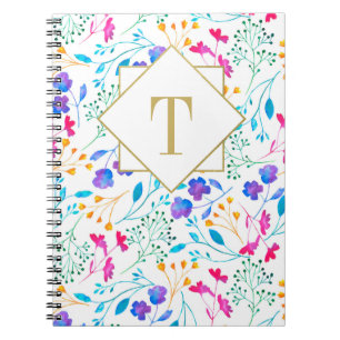 Monogram Floral Watercolour Spiral Notebook Notitieboek