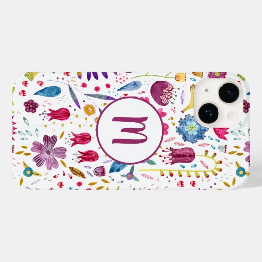 Monogram Floral Waterverf Case-Mate iPhone Case (Achterkant (horizontaal))
