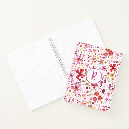 Monogram Floral Waterverf Modern Patroon Notitieboek (Binnen)