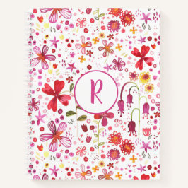 Monogram Floral Waterverf Modern Patroon Notitieboek
