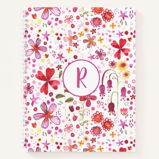 Monogram Floral Waterverf Modern Patroon Notitieboek (Voorkant)