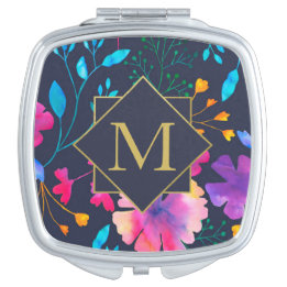 Monogram Floral Waterverf Patroon Compact Mirror Handtas Spiegeltje