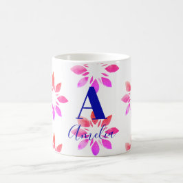 Monogram Floral Waterverf Retro Patroon Hot Pink Koffiemok