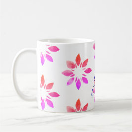 Monogram Floral Waterverf Retro Patroon Hot Pink Koffiemok