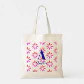 Monogram Floral Waterverf Retro Patroon Hot Pink Tote Bag (Achterkant)