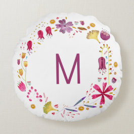 Monogram Floral Waterverf Rond Kussen