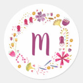 Monogram Floral Waterverf Ronde Sticker (Voorkant)