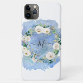 Monogram Floral Waterverf Wash Blue White Script Case-Mate iPhone Case (Achterkant)