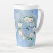Monogram Floral Waterverf Wash Blue White Script Latte Mok (Rechterhoek)