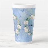 Monogram Floral Waterverf Wash Blue White Script Latte Mok (Voorkant)