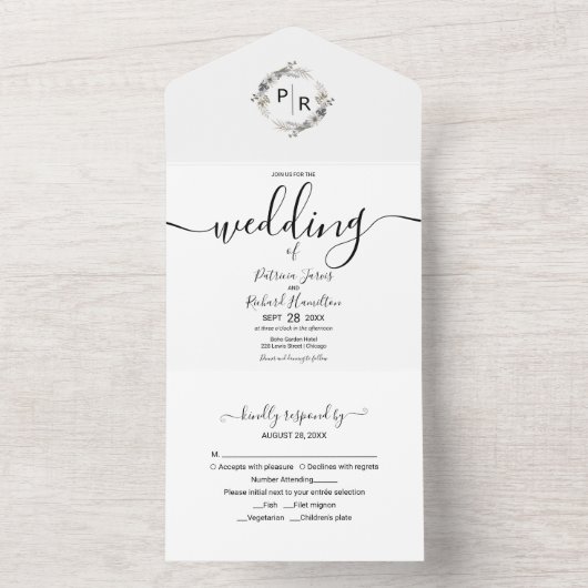 Monogram Floral Weddenschap in één uitnodiging (Binnen)