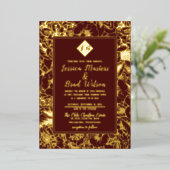  monogram | Floral Wedding Burgundy | Goud Folie Uitnodiging (Staand Voorkant)