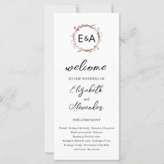 Monogram Floral Wedding Ceremony Programme (Voorkant)