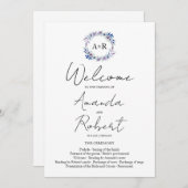 Monogram Floral Wedding Ceremony Programme Kaart (Voorkant / Achterkant)