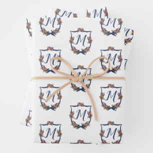 Monogram Floral Wedding Crest gepersonaliseerd Inpakpapier Vel