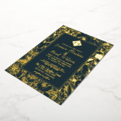  monogram | Floral Wedding Dark Blauwgroen | Goud Folie Uitnodiging (Gedraaid)