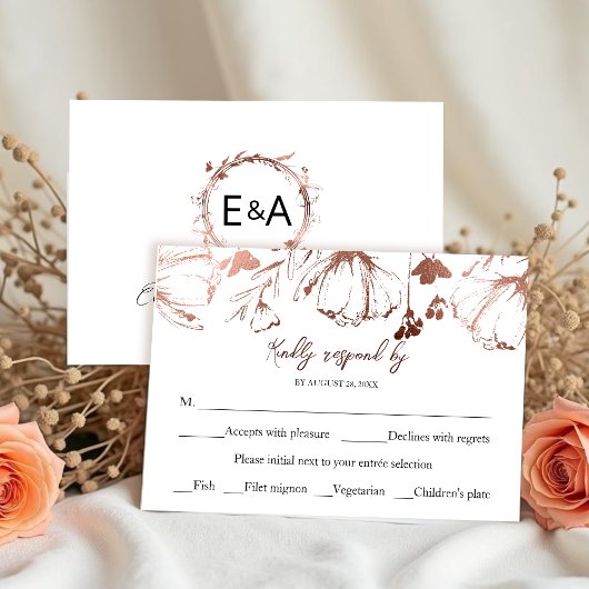 Monogram Floral Wedding RSVP Enclosure Kaart