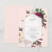 Monogram Floral Wedding RSVP Kaartje (Voorkant / Achterkant)