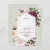Monogram Floral Wedding RSVP Kaartje (Voorkant / Achterkant)