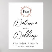 Monogram Floral Weduwschap Welkomstteken Schuim Bo Poster (Voorkant)