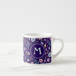 Monogram Floral Whimsical Boho Espresso Mok