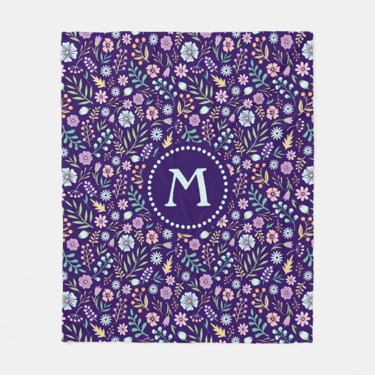 Monogram Floral Whimsical Boho Fleece Blanket Deken (Voorkant)