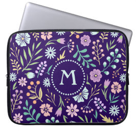 Monogram Floral Whimsical Boho-laptophoes Laptop Sleeve