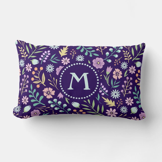 Monogram Floral Whimsical Boho Lumbar Pillow Kussen (Voorkant)