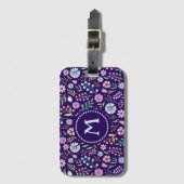 Monogram Floral Whimsical Boho Pattern Bagagelabel (Voorkant (verticaal))