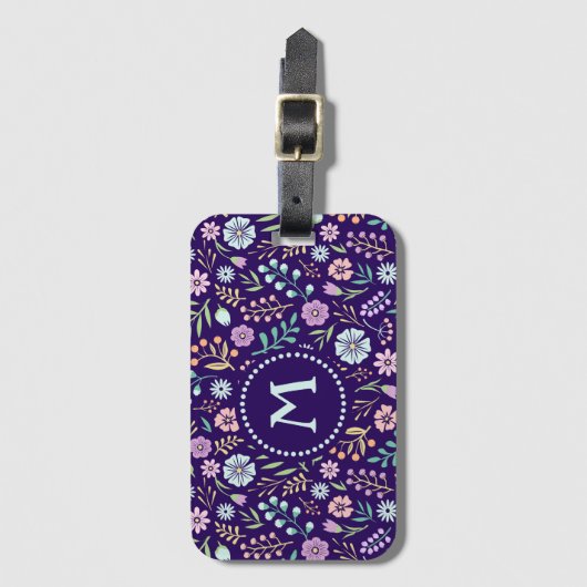 Monogram Floral Whimsical Boho Pattern Bagagelabel (Voorkant (verticaal))