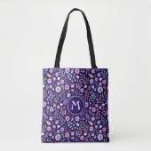 Monogram Floral Whimsical Boho Pattern Canvas tas (Voorkant)