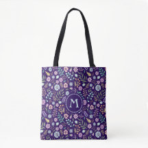 Monogram Floral Whimsical Boho Pattern Canvas tas