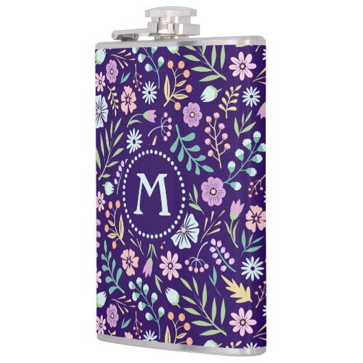 Monogram Floral Whimsical Boho Pattern Flask Heupfles (Links)