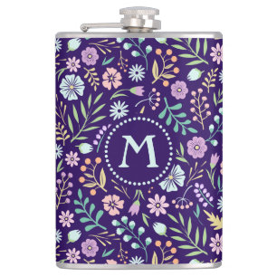 Monogram Floral Whimsical Boho Pattern Flask Heupfles